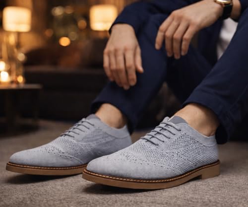 Image of Kraasa Men's Casual Sneaker Lace-Up Oxford Shoes | Breathable Knit Upper | Lightweight & Comfortable | Stylish Brown Sole | Office