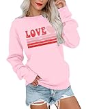 LUKYCILD Valentines Love Heart Shirt: Women Casual Crewneck Sweatshirts Funny Love Graphic Tee Long Sleeve Pullover Tops Pink