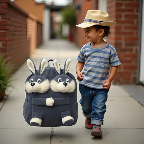 Image of Kids Plush Teddy Backpack - Soft Rabbit School Bag for Toddlers & Preschool, Cute Animal Backpack with Adjustable Straps - Lightweight & Comfortable for Boys & Girls