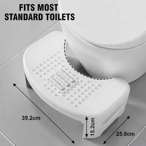Image of JD Fresh Toilet Step Stool with Massage Rollers for Bathroom, Foldable Design, U-Shape & Dotted Starck, Plastic Potty Stool, Non-Slip Pads, Toilet Foot Rest for Better Posture & Comfort-White