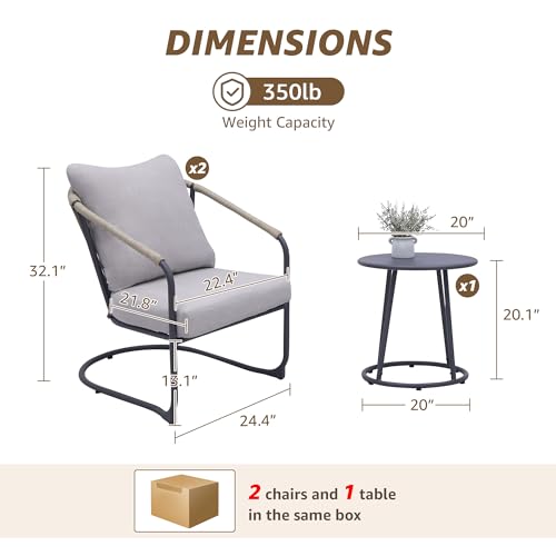 Natural Expressions NE-S3309C-RM0020-3-GY Outdoor Bistro Set, 3 Piece Patio Furniture Rocking Chairs Set Of 2, No Assembly Required Balcony Porch Chair Metal Table 9 Inch Thick Cushion thumb #1