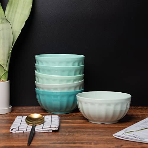Koxin-Karlu 6-Inch Melamine Fluted Bowls, 28-Ounce Bowls For Snack And Cereal Or Salad, Set Of 6 Teal #TOP3