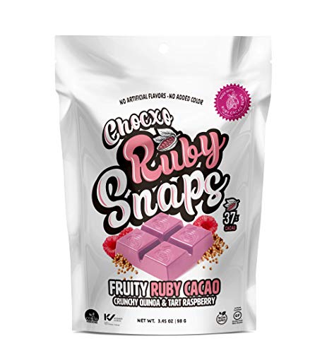 ChocXO Ruby Chocolate Snaps | Fruity Ruby Chocolate with Crunchy Quinoa & Tart Raspberry | Non GMO, Gluten Free, Kosher and No Artificial Flavors or Colors, 91 g (1 Bag)