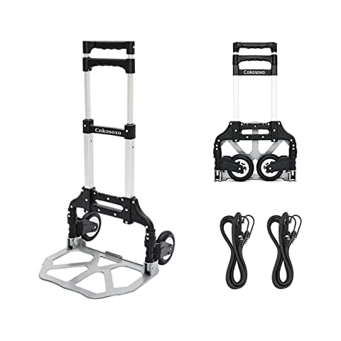 Folding Hand Truck Dolly Aluminium Luggage Trolley Cart for Moving, 165lbs Capacity Folding Hand Cart with 2 Bungee Rope and Rubber Wheels, Ideal for Home, Auto, Travel and Office Use - Black Cover