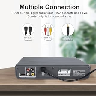 Lettore DVD Compatto per TV, JOVELL Lettore DVD CD per Casa con Uscita Coassiale/HDMI/RCA | Riproduttore DVDs e CD con Ingresso USB, Sistema TV NTSC/PAL, Riproduce Tutte le Regioni (No Blu-ray)