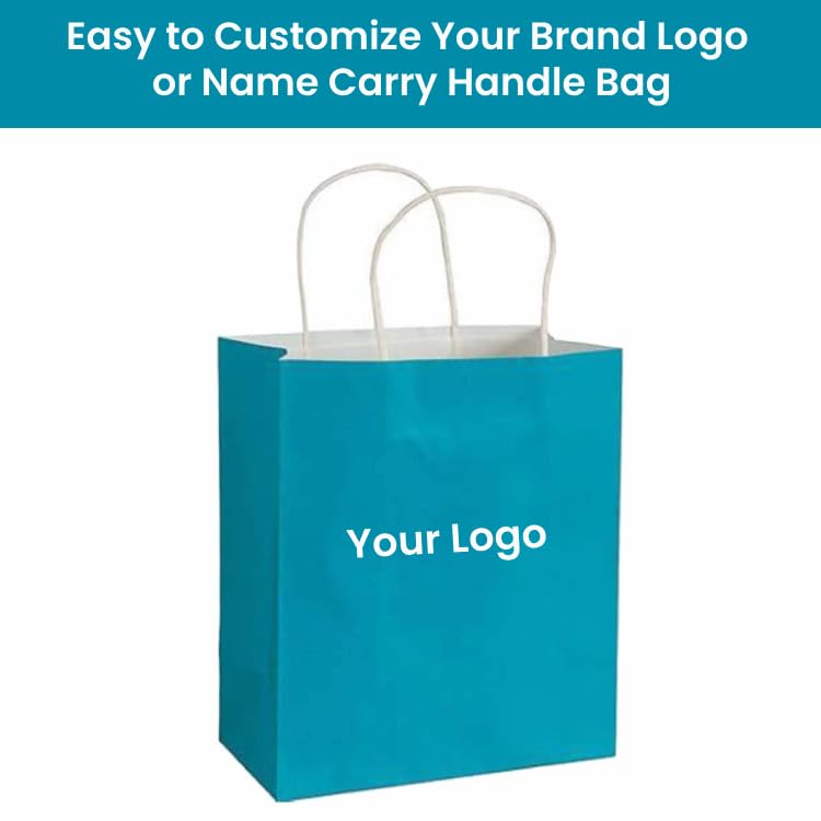 Image of DCGPAC Blue Paper Bag, Shopping Carry, Bags, Kraft Paper with Handle Bag, Ecofriendly Flexible Multipurpose Storage & Carry Bag (9.75x9x4 inch) Pack of 50 Pcs