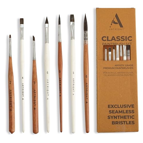 Image of Cylindra MasterShape Artist Brush Set Assorted (7Pcs) - Mop, Angular, Round, Cat Tongue, Flat & Detail Brushes with ArtiFlex Micro Filaments for Acrylic, Watercolor & Gouache Painting