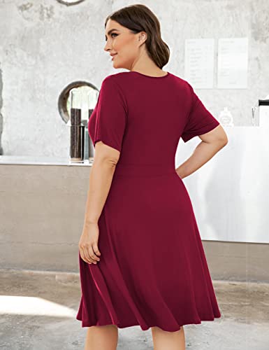 Image of Ahlaray Plus Size Faux Wrap Dress for Curvy Women with Pockets | Flattering faux wrap V-neck with soft stretch fabric and pockets for work, weddings and everyday comfort.