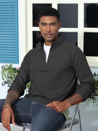 Aulemen Men's Casual Quarter Zip Pullover-Athletic Windbreaker Lightweight Jackets Hiking Golf for Men Mock Neck with Pockets4