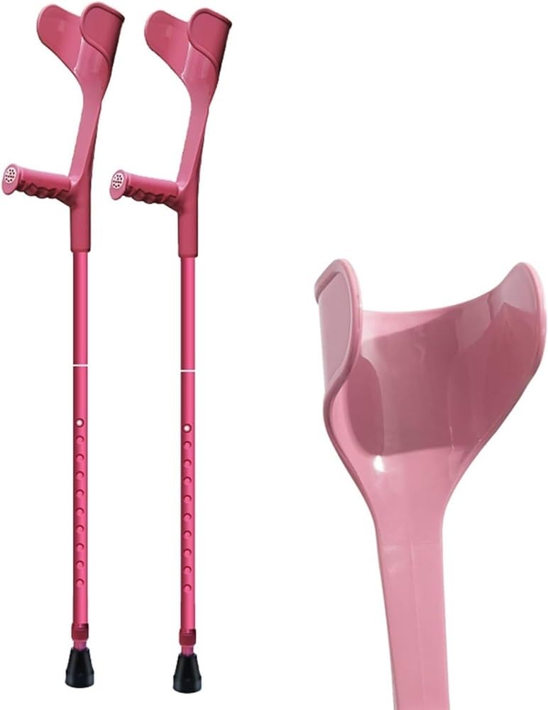 Muletas de antebrazo para Adultos, Ajustables y Plegables (par), Ligeras, de Aluminio, Color Rosa, con Puntas Antideslizantes.