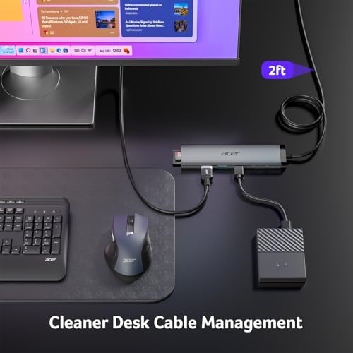 Image of Acer 8 in 1 USB C Hub 10Gbps, USBC to HDMI Adapter 4K@60Hz for Laptop /Mac | Type C Multiport Splitter with 2xUSB C 3.2 & 2xUSB A 3.0 Data Transfer, 100W Max PD Port, SD /TF Card Reader, 2ft