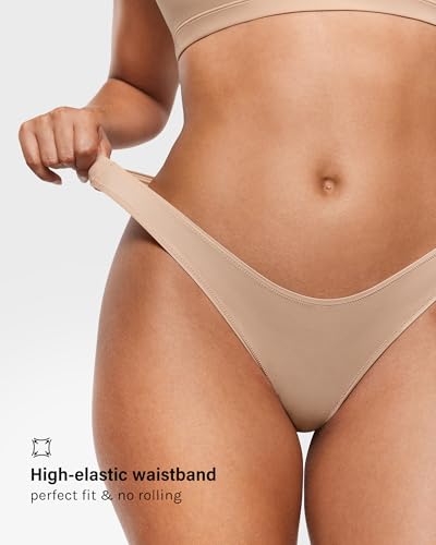 Image of INLYRIC Women's Inbarely Soft Thong - No Show Sexy Panties Breathable V-waisted Ladies Underwear 3 Pack
