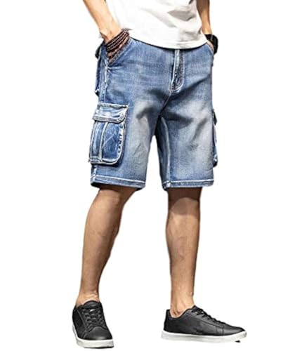 Idopy Men`s Cargo Denim Biker Jeans Shorts with Zippers