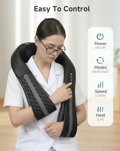 Image of Snailax Cordless Neck Massager with Heat, Shiatsu Neck Back Massager for Pain Relief Deep Tissue, 4D Kneading Shoulder Massager Pillow for Shoulder, Leg Rechargeable Massage Gifts for Mom, Dad