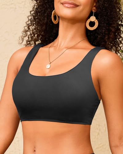 Image of Women Sport Bra Swimsuit Top - Swim Bra Bikini Top Only Scoop Neck Bathing Top 2025 Swimwear