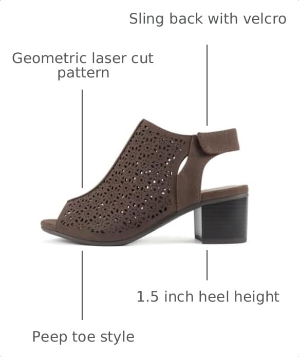 Image of CITYCLASSIFIED inchElect inch ~ Women's Peep Toe Laser Cut Geometric Caged Slingback Ankle Strap Low Stacked Heel Ankle Bootie