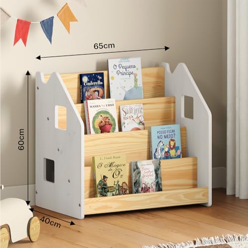 Porta Livros Branco Madeira de Chão 4 Nichos Livreiro Bruno (Branco/Natural)