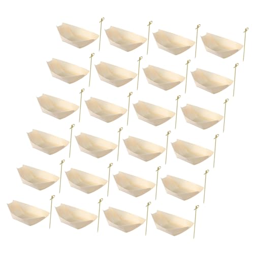 COSMEVIVI 使い捨て木製寿司ボートトレイ 木製食器付き和風前菜皿 寿司盛り合わせ デザート スナック用ケータリング向けパーティープレート