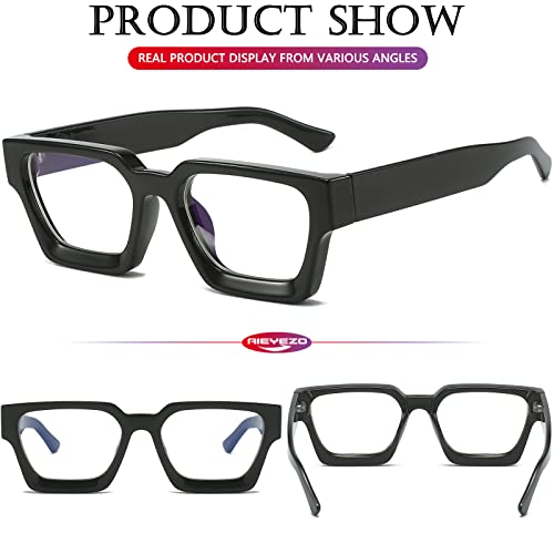 Aieyezo Square Thick Frame Glasses For Women Men Fashion Blue Light Glasses Trendy Chic Computer Eyeglasses (Black) #TOP3