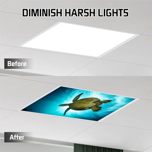Image of 2pcs Sea Turtle Fluorescent Light Covers for Ceiling Lights Classroom, Magnetic Light Filters for Office, Hospitals, Home 4 X 2 Feet
