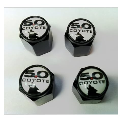Compatible with Ford Mustang Coyote 5.0 Shelby GT Valve Stem Caps (Black - White Coyote) Cover