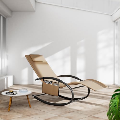 Bakaji Sedia Sdraio A Dondolo Da Giardino, Lettino Prendisole Gravità Zero Con Rivestimento In Textilene Con Poggiatesta, Poltrona Per Esterni Ed Interni, Balcone, Patio, Terrazzo (Marrone) - 4