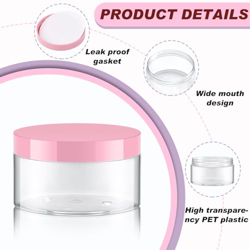 Dandat 72 Pcs 8 oz PET Loose Powder Containers Plastic Jars with Lid and Label, Leak Proof Empty Cosmetic Jars for Lotion, Cream, Gel, Powder - Refillable Travel Storage Containers(Pink)3