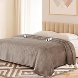 Yokimisu Electric Blanket King with Dual Control-100 x90 Soft Flannel Heating Blanket, 9 Heat Levels & 10 Hours Auto Off Heated Blanket, Fast Heating Electric Throw, Machine Washable- Tan