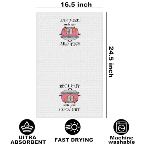 Image of Funny Kitchen Towels 24x14 Inch, Durable Reusable Microfiber Dish Towel, Rock Out Waffle Weave Hand Tea Towels for Kitchen Home Bathroom Farmhouse Decor, Housewarming Gifts for Women Mom Friend