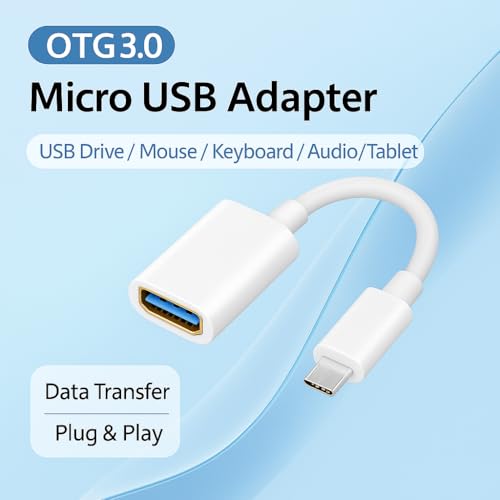 Image of Micro USB Adapter OTG Cord Micro USB Male to Type A Female Adaptor On The Go Cable Compatible with Galaxy S7 S6 Edge S4 S3 LG G4 Android Phone Tablet Windows DJI Spark Controller 4 Inch (White)