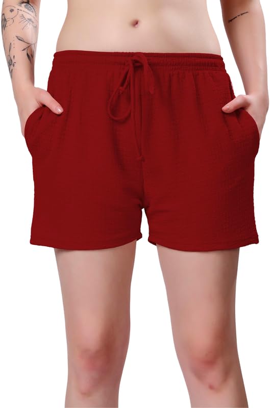 Image of London Hills Shorts for Women Textured Waffle Knit with Pockets for Gym, Sports, Running, Yoga, Cycling, Walk Casual Shorts Or Half Lower, Hot Pant, Half Trouser, Pack of 1, Pack of 2, Pack of 3