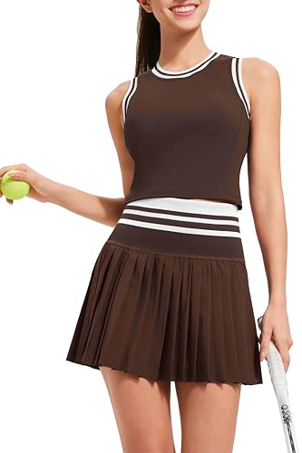 Two Piece Tennis Skirt Set for Women High Waisted Pleated