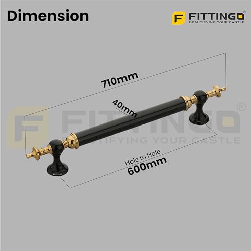Image of Vintage Royal Main Door Handle | 24 Inch Premium Pull Push Handle for Home, Office, Hotels & Villas | Stainless Steel Black & Gold Antique Finish |Hole to Hole 600mm | 3 Years Warranty