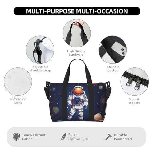 Travel Duffel Bag for Women, Large Shoulder Weekender Overnight Bag, Sport Gym Bag for Men, Carry On Tote Bags, Space Astronaut Luggage Bag for Travel Essentials4