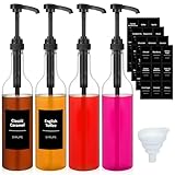Bokon 4 Pcs Coffee Syrup Dispenser 25.4 oz 750 ml Coffee Syrup Pump Bottles with Comprehensive Label Set and Funnel for Bar Accessories Essentials(Black)