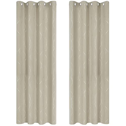 Deconovo Lot de 2 Oeillets Rideaux Occultants Grande Largeur Isolant Motif Argenté Thermique Anti Froid pour Rideau Chambre Décoration 140×260 cm Beige...