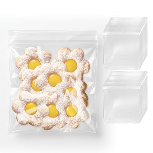 O’Creme Clear Self Sealing Cellophane Bags, 4" x 4" Resealable Cookie Treat Bag, Self Adhesive Packaging for Party Favors, Treats, Dessert Candy, Small Gifts, Pack of 100