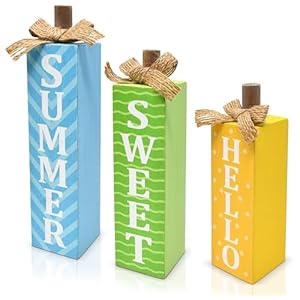 3 Pcs Hello Summer Tiered Tray Decoration Table Block Sign Rustic Farmhouse Wooden Tabletop Centerpieces for Beach Ocean Pool Party Home Decor