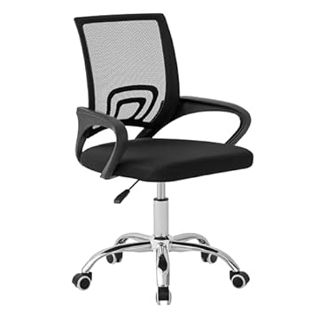 Cadeira de Escritório Secretária Giratória com Encosto Arco Confortável em Malha Respirável, Preta, Base Cromada, 5 Rodinhas, Home Office