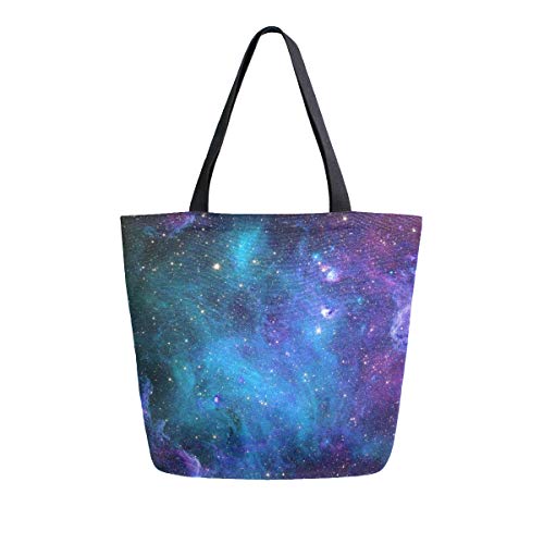 Naanle Outer Space Canvas Tote Bag Large Women Casual Shoulder Bag Handbag, Colorful Galaxy Reusable Multipurpose Heavy Duty Shopping Grocery Cotton Bag for Outdoors.