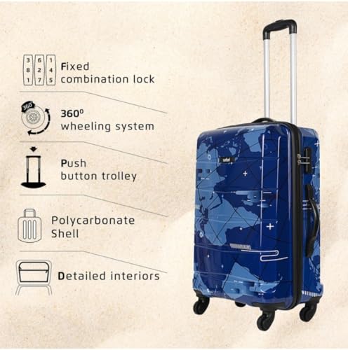 Image of Safari Nightsky Hard Shell Trolley Suitcase, 24-Inch, Medium Size Blue, Polycarbonate with Combination Lock, 360 Wheels with 3 Years International Warranty