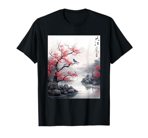 Vintage Cherry Blossom Woodblock art Japanese Graphic T-Shirt