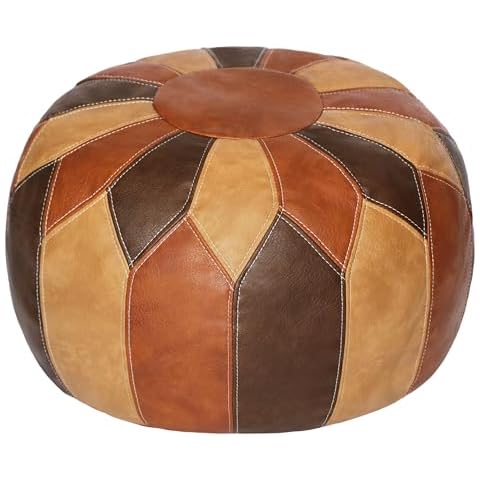 Thgonwid Unstuffed Moroccan Ottoman Faux Leather Pouf Cover, Floor Footrest Cushion, Footstool Storage Solution, Tricolor Cover