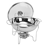 Luocute Platos Redondos de Roce para Juego de Buffet, Acero Inoxidable, Acero Al Calentador de Alimentos con Tapa de Vidrio y Recipiente de, Adecuado para Fiestas, Catering (3.5L)