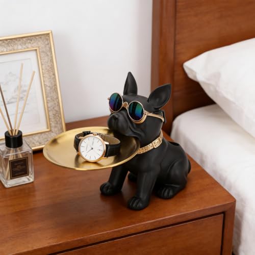 Figura Decorativa Bulldog Francés con Bandeja de Resina miniatura 5
