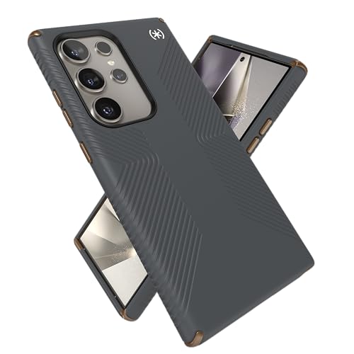 Speck Presidio2 - Custodia per Samsung Galaxy S24 Ultra, con protezione contro le cadute, impugnatura, antigraffio, morbida al tatto, colore: grigio antracite/bronzo freddo/bianco Speck Presidio2 - Custodia per Samsung Galaxy S24 Ultra, con protezione contro le cadute, impugnatura, antigraffio, morbida al tatto, colore: grigio antracite/bronzo freddo/bianco