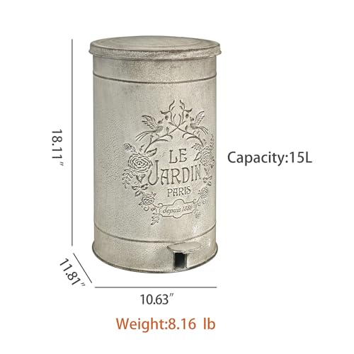 Image of Retro Outdoor Trash Can with Lid 17L /4.5 Gallon Waste Container with Pedal Garbage Poop Bin Kitchen Waste Bins Touchless Bathroom Garbage Can Room Park Garden Decor