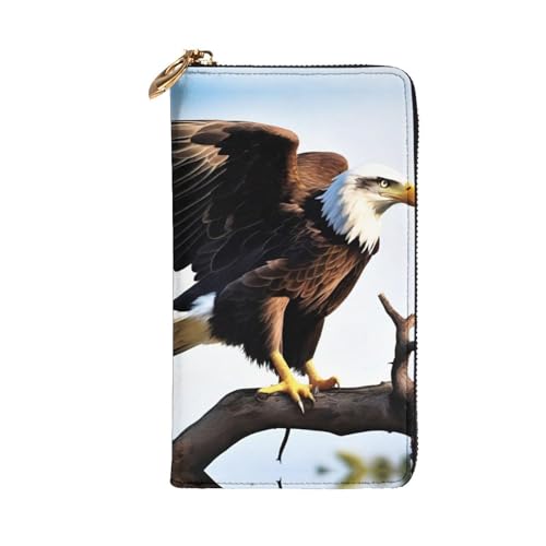 Eagle with Wings Prints Leather Long Clutch Wallet for Fashionable Girls and Women - Durable, Stylish, and Functional, Black, One Size2
