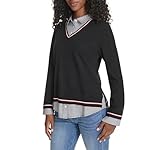 Tommy Hilfiger Womens Long Sleeve Button Up Collared Twofer Sweater - Image 3