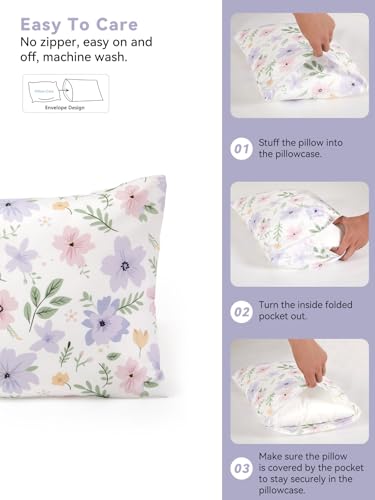 Image of TILLYOU Toddler Pillowcases 13 x 18 Travel Pillow Case 2 Pack, Kids Pillowcases Machine Washable with Envelope Closure, Brilliant Little Flowers
